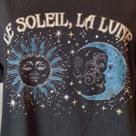 Nasty Gal Le Soleil La Lune Black Short Sleeve Cotton Graphic Tee size Large - Picture 2 of 6